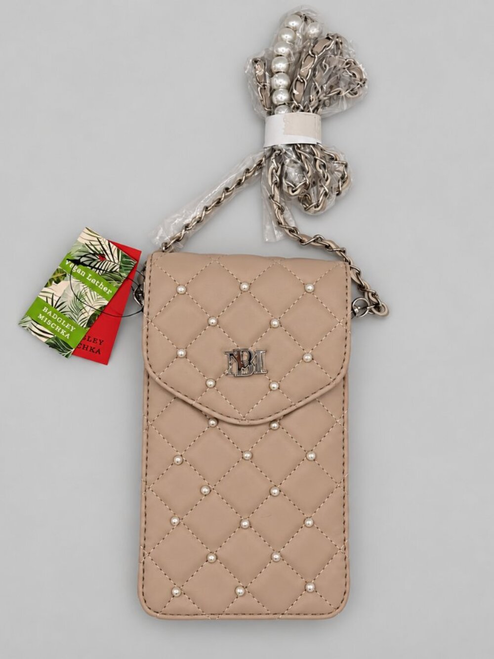 Badgley Mischka Off White Quilted Pearl Strap Phone Crossbody BM-4137 NWT